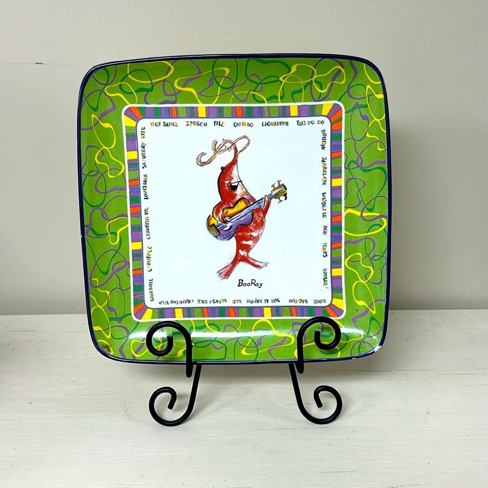Boo Ray Shrimp Becky Denny 10.5 Cajun Character Square Plate With Stand